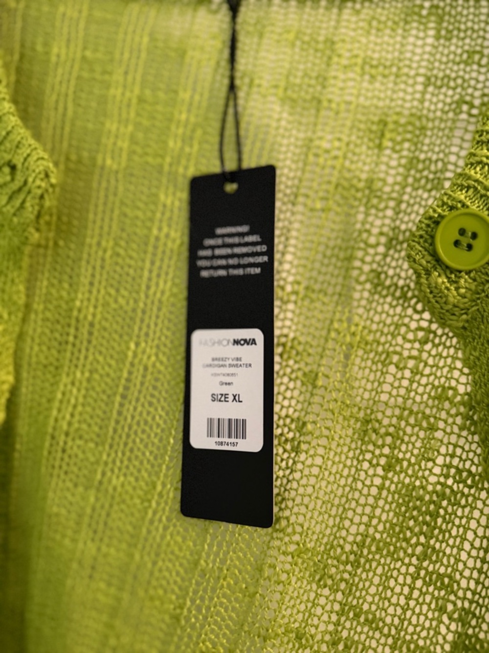 Fashion Nova Bright Lime Open-Knit Button Front Cardigan - Picture 2 of 2